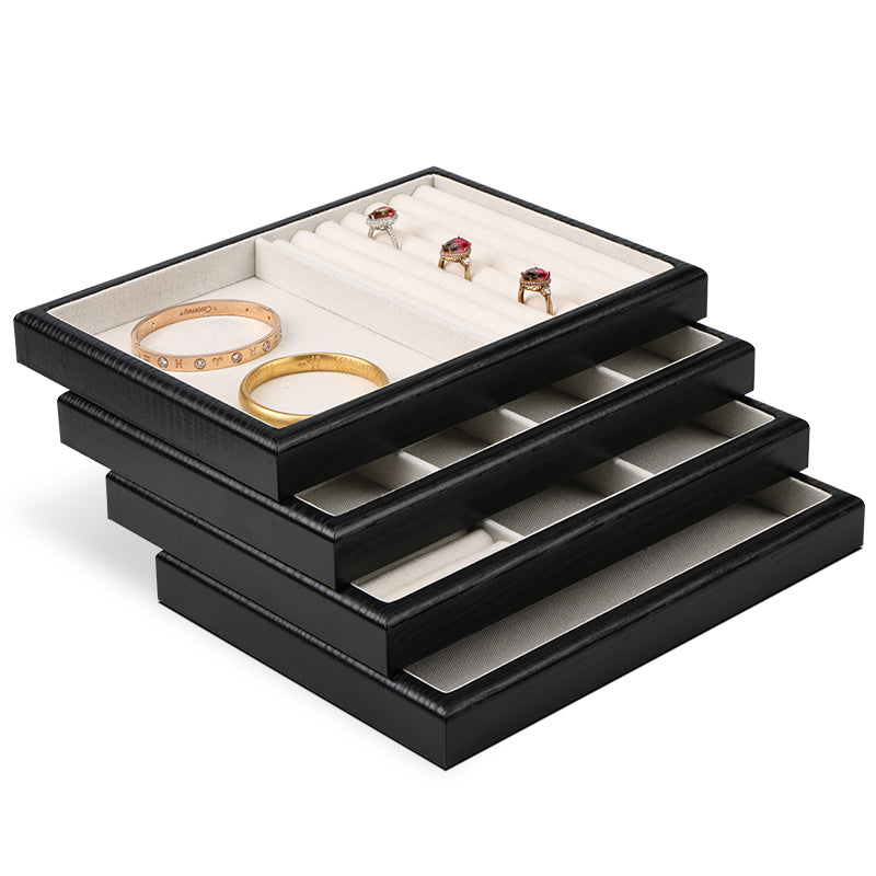 Luxury Black Wood Grain Linen Jewelry Tray