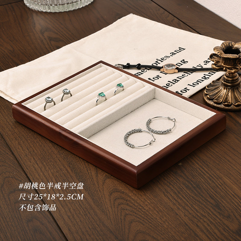 Solid wood jewelry ring necklace display storage tray