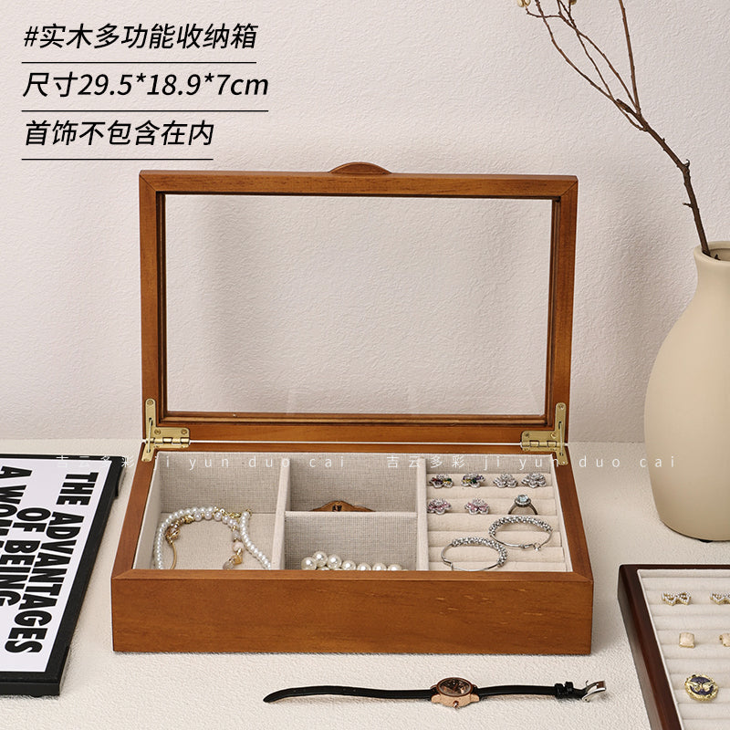 Solid Wood Jewelry Retro Ring and Earrings Storage Box 09