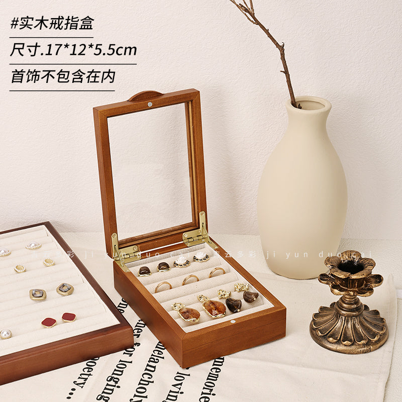 Solid Wood Jewelry Retro Ring and Earrings Storage Box 08