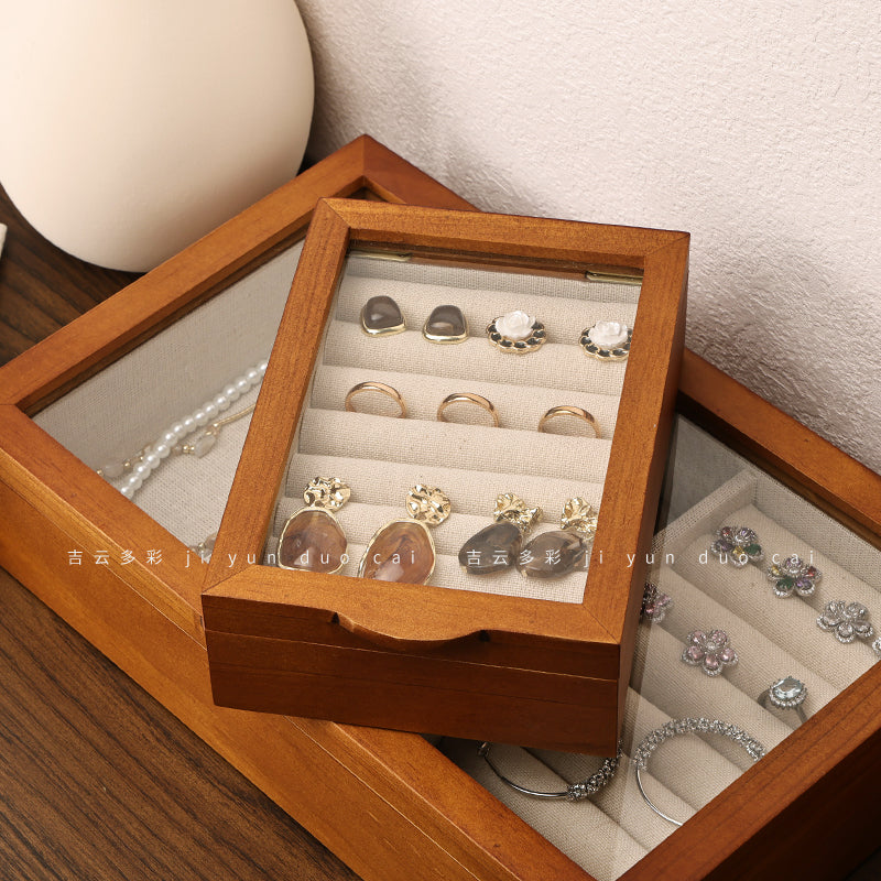 Solid Wood Jewelry Retro Ring and Earrings Storage Box 08