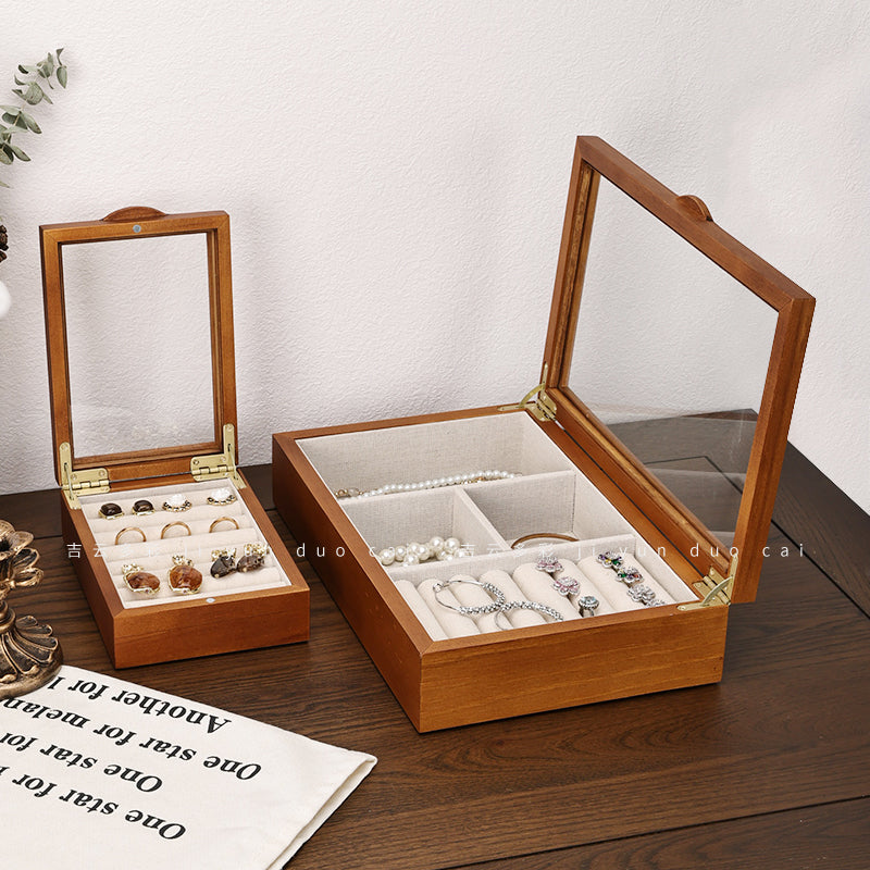 Solid Wood Jewelry Retro Ring and Earrings Storage Box 09