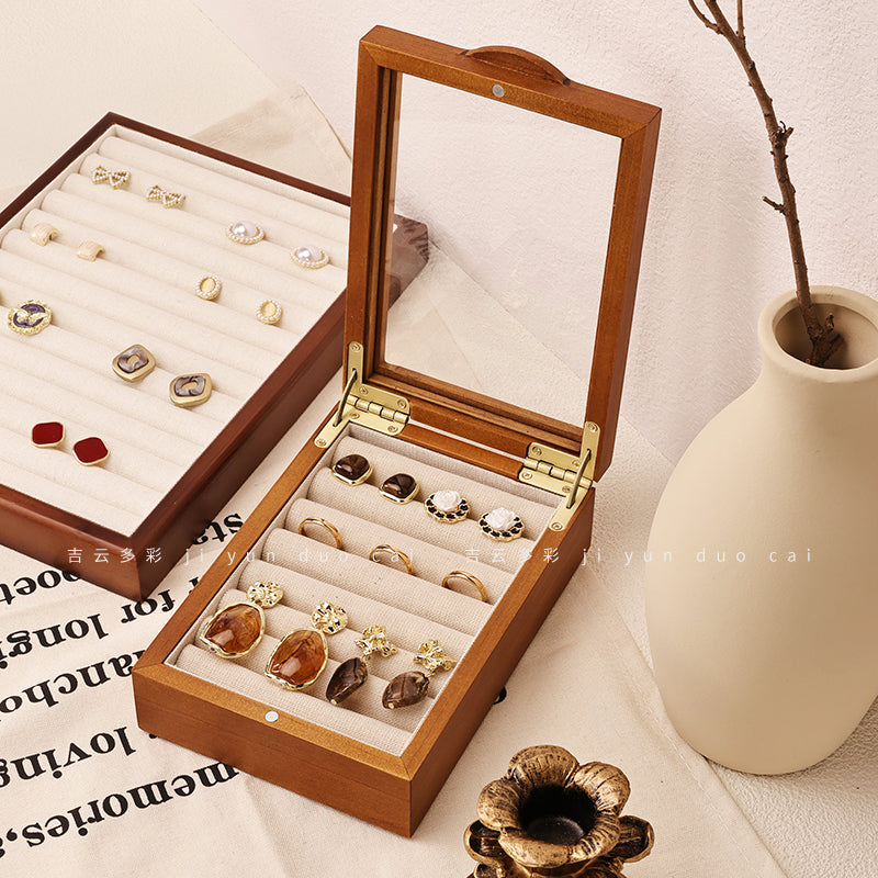 Solid Wood Jewelry Retro Ring and Earrings Storage Box 08