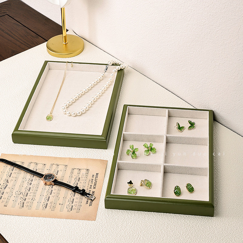 Green solid wood jewelry ring necklace display storage tray