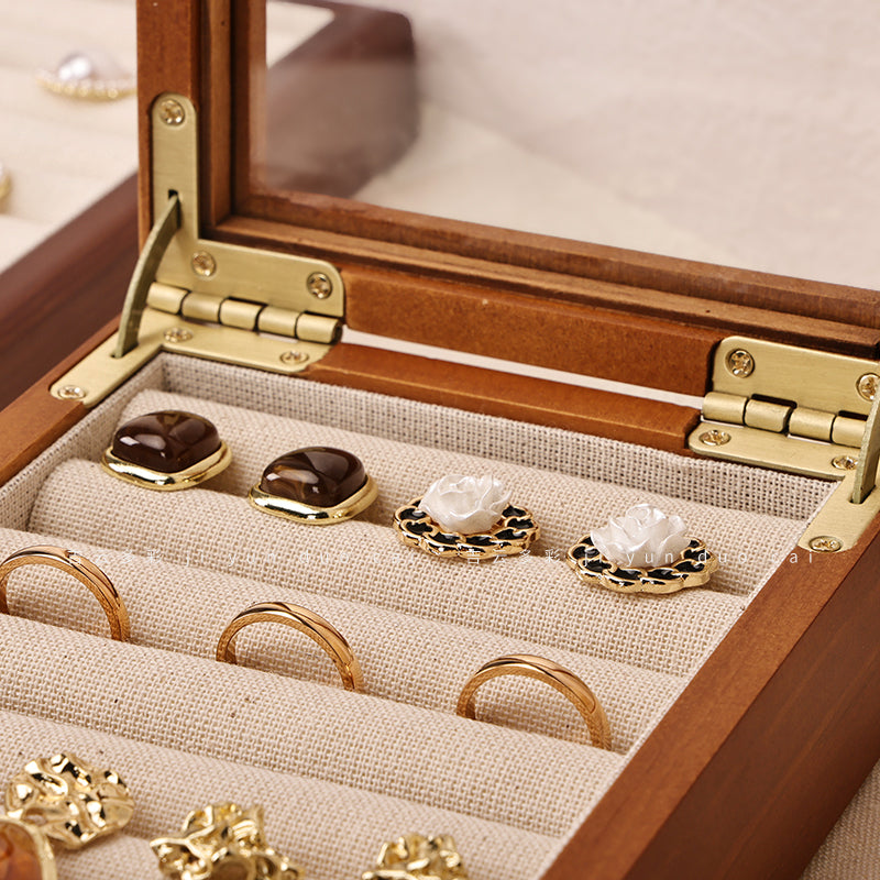 Solid Wood Jewelry Retro Ring and Earrings Storage Box 08