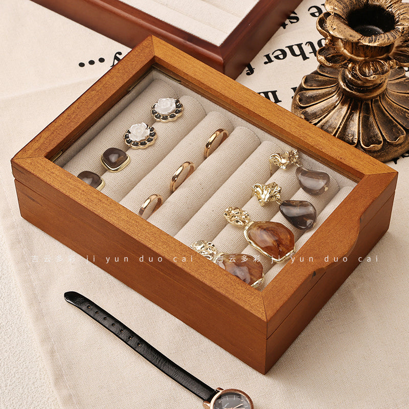 Solid Wood Jewelry Retro Ring and Earrings Storage Box 08