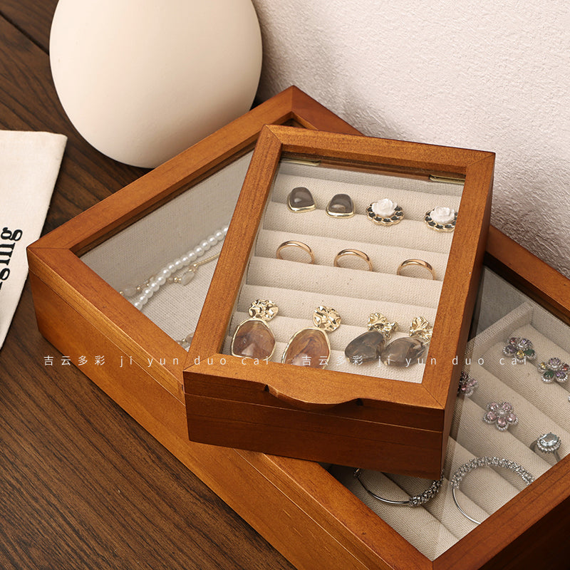 Solid Wood Jewelry Retro Ring and Earrings Storage Box 09