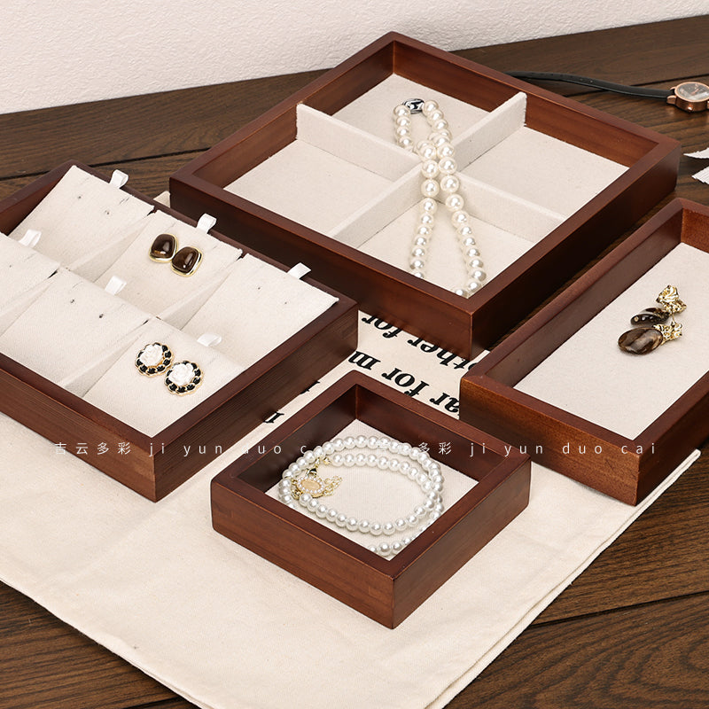 Wooden Jewelry Rings Necklace Display Tray 11