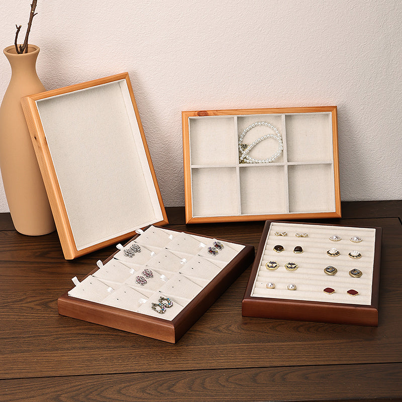 Solid wood jewelry ring necklace display storage tray