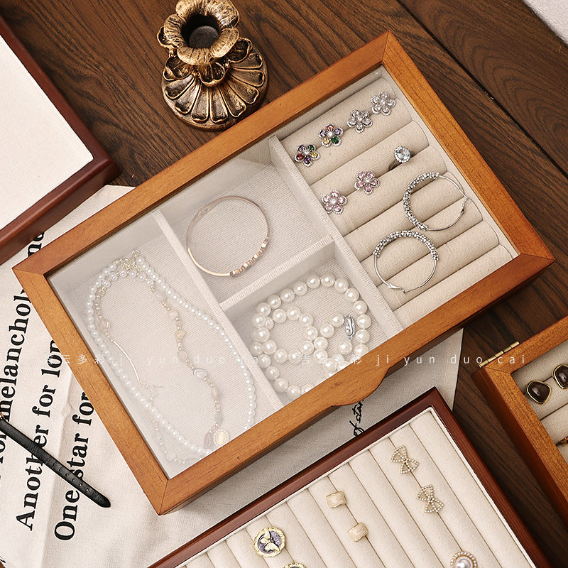 Solid Wood Jewelry Retro Ring and Earrings Storage Box 09