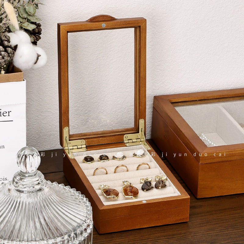 Solid Wood Jewelry Retro Ring and Earrings Storage Box 08